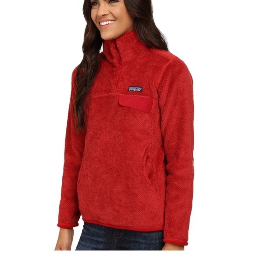Patagonia Re-Tool Snap-T Pullover Women Large Red‎ Polartec Fleece Ski Jacket